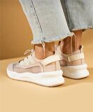 Kadın Bağcıklı Spor Sneaker-Bej