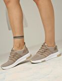 Kadın Bağcıklı Triko Spor Ayakkabı-Bej-Camel
