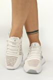 Kadın Bağcıklı Triko Spor Ayakkabı-Beyaz