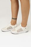 Kadın Bağcıklı Triko Spor Ayakkabı-Beyaz