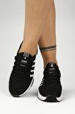 Kadın Bağcıklı Triko Spor Ayakkabı-Siyah-Beyaz