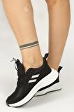 Kadın Bağcıklı Spor Sneaker-Siyah-Beyaz