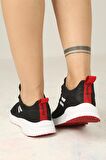 Kadın Bağcıklı Spor Sneaker-Siyah-Beyaz-Kırmızı