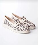 Kadın Loafer Günlük Eva Taban Casual Makosen Ayakkabı Bej Siyah Desenli