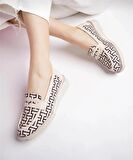 Kadın Loafer Günlük Eva Taban Casual Makosen Ayakkabı Bej Siyah Desenli