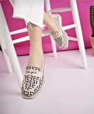 Kadın Loafer Günlük Eva Taban Casual Makosen Ayakkabı Bej Siyah Desenli