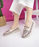 Kadın Loafer Günlük Eva Taban Casual Makosen Ayakkabı Bej Siyah Desenli