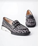 Kadın Loafer Günlük Eva Taban Casual Makosen Ayakkabı Siyah  Bej Desenli