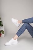Unisex Bağcıklı Cırtlı Spor Sneaker Ayakkabı-Beyaz