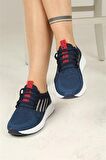 Bağcıklı Triko Kadın Spor Ayakkabı-Lacivert-Beyaz-Kırmızı