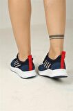 Bağcıklı Triko Kadın Spor Ayakkabı-Lacivert-Beyaz-Kırmızı