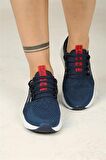 Bağcıklı Triko Kadın Spor Ayakkabı-Lacivert-Beyaz-Kırmızı