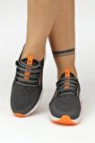 Bağcıklı Triko Kadın Spor Ayakkabı-Füme-Orange