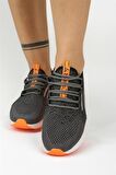 Bağcıklı Triko Kadın Spor Ayakkabı-Füme-Orange