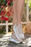  Bağcıklı Kadın Spor Sneaker-Bej