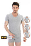 Erkek Elastanlı V Yaka Gri T-shirt 3'lü Ekonomik Paket 956