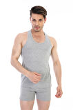 Erkek Elastanlı Spor Gri Atlet 916