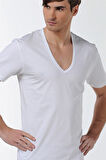 Erkek Derin V Yaka Beyaz T-shirt 936