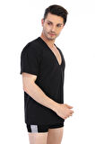Erkek Derin V Yaka Siyah T-shirt 936
