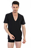 Erkek Derin V Yaka Siyah T-shirt 936