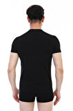 Erkek Elastanlı V Yaka Siyah T-shirt 956