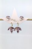 Vıp Gold Pembe Zirkon Lale Model Dörtlü Küpe (30mm)