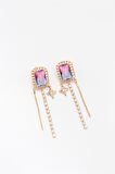 Çelik Gold Pembe ve Mor Detaylı Zirkon Sallantılı Tasarım Küpe (55mm)