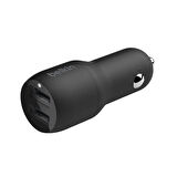 Belkin BoostCharge 24W Çift Port USB-A Hızlı Araç Şarj Cihazı - Siyah