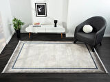 Dark Dk012m Gri Halı Lacivert Kenar Çerçeveli Geometrik Detaylı Akrilik Tozuaz Modern Salon Halısı