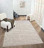 Sümer SM014A Krem Renkli Halı Çizgi Desenli Dekoratif Modern Antialerjik Salon Mutfak Halısı
