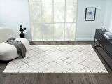 Elegance Eg010a Beyaz Halı Geometrik Detaylı Modern Viskon Doğal Iplik Bambu Halı Tozu Az Salon Halı