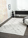 Elegance Eg010a Beyaz Halı Geometrik Detaylı Modern Viskon Doğal Iplik Bambu Halı Tozu Az Salon Halı