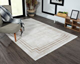 Merit Mr004a Krem Halı Kahverengi Kenar Çerçeveli Ince Yumuşak Akrilik Tozuaz Modern Salon Halısı