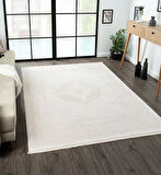 Truva 8342 Krem Halı Bej Detaylı Kalın Akrilik Tozuaz Modern Klasik Salon Halısı Koridor