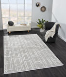 Sümer Sm007a Gri Halı Geometrik Desen Dekoratif Modern Tozuyok Antialerjik Salon Yatak Odası Koridor