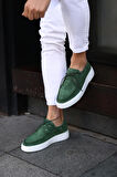 Serhat Özköroğlu - Yeşil Süet Bağcıklı  Sneakers Erkek  Ayakkabı Yeşil Süet