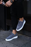 Serhat Özköroğlu - Gri Süet Bağcıklı  Sneakers Erkek  Ayakkabı Gri