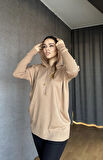 Kapüşonlu Cepli Triko Kazak Camel