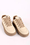 Kadın Kalın Taban Bağcıklı Sneaker Bej