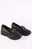 Kadın Hakiki Deri Toka Detaylı Comfort Ayakkabı Siyah