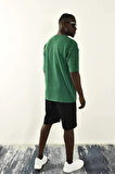 Yeşil Bağcıklı Yaka Detaylı Oversize Tshirt