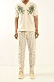 Bej Desenli Bohem Keten Pantolon 450349