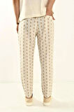Bej Desenli Bohem Keten Pantolon 450349