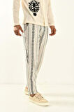 Bej Desenli Bohem Keten Pantolon 450349