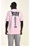 Erkek Pembe Sırt Baskı %100 Pamuk T-shirt