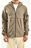 Gri Paraşüt Kumaş Fermuar Kapüşonlu Rüzgarlık Yağmurluk