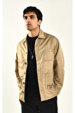 Kahve Dikiş Detaylı Cepli Erkek Gömlek Ceket