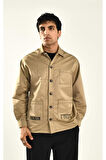 Kahve Dikiş Detaylı Cepli Erkek Gömlek Ceket