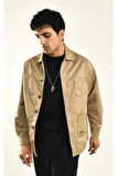Kahve Dikiş Detaylı Cepli Erkek Gömlek Ceket