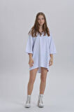 Siyah Kadın Sırt Baskı Detay Oversize T-shirt Elbise